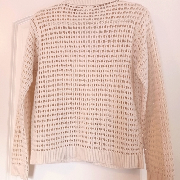 Mesh Crochet Loose Knit Cream Button Cardigan - Picture 6 of 10